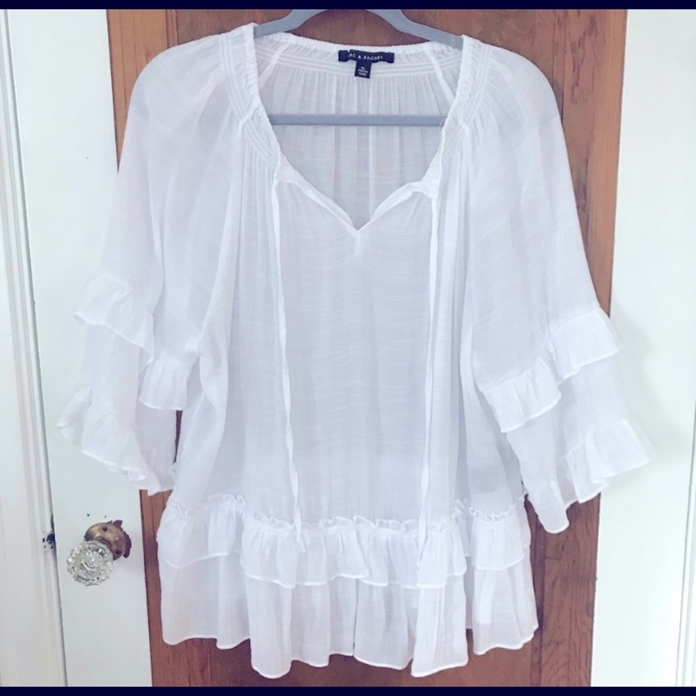 Zach & Rachel white ruffle boho peasant top XL